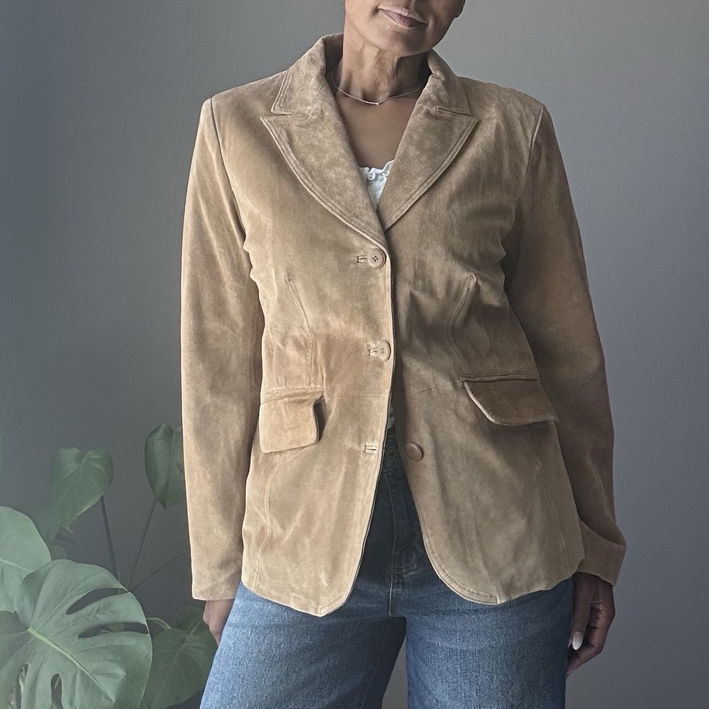 Vintage St Johns Bay Washable Suede Blazer Jacket Tan Brown Women's Large